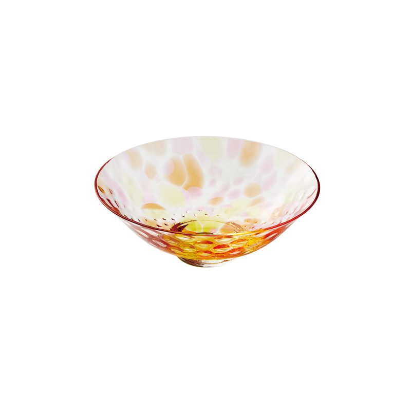 ガラス食器 花錦 中鉢 赤 13.5cm Yoshinuma-glass Studio1156