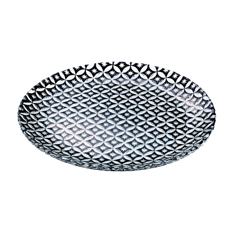 ガラス食器 七宝彫 丸皿 24cm BK/WH/CR BK 黒 Yoshinuma-glass Studio1156