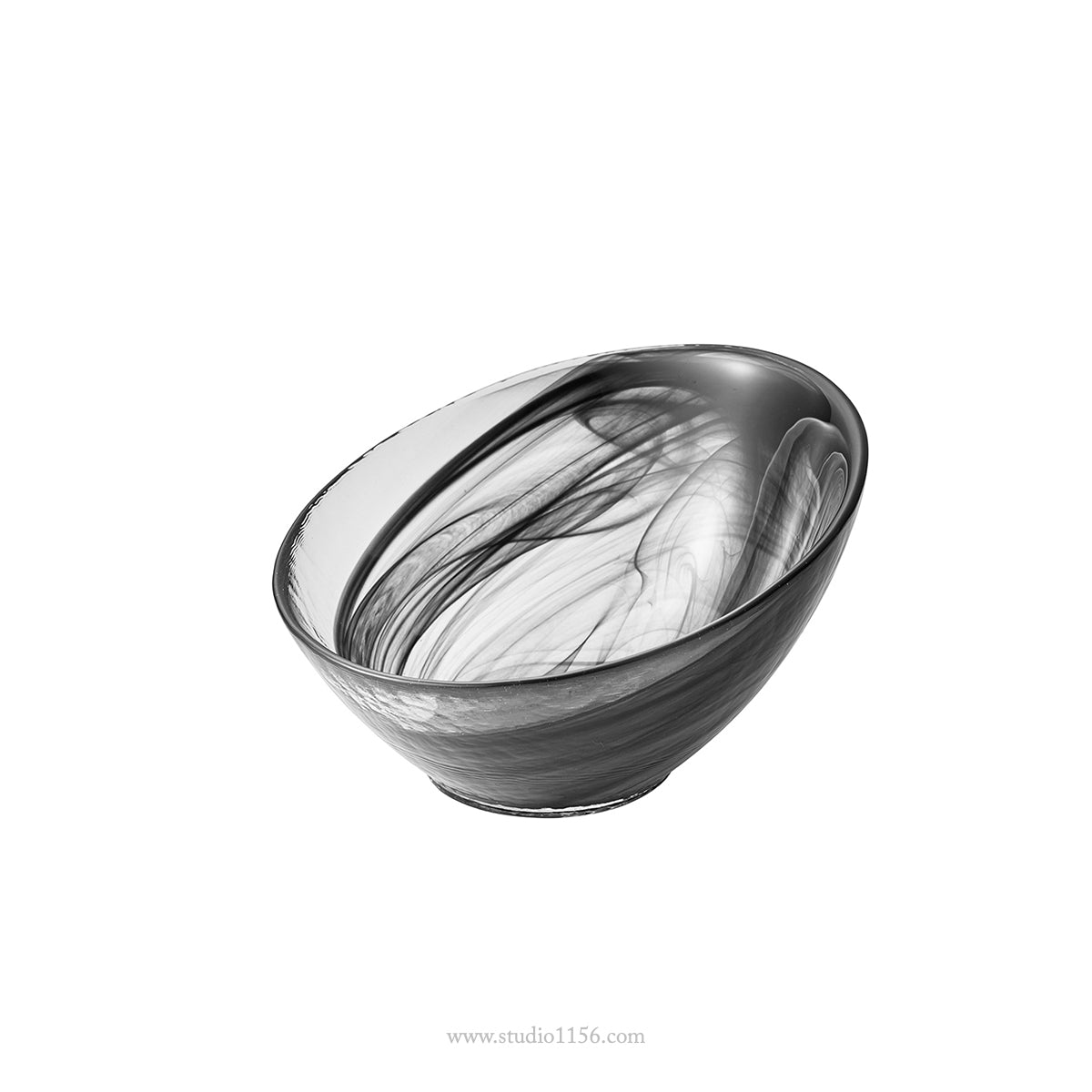 ガラス食器 水墨 オブリーク ボウル 14cm BK/WH BK 黒 Yoshinuma-glass Studio1156