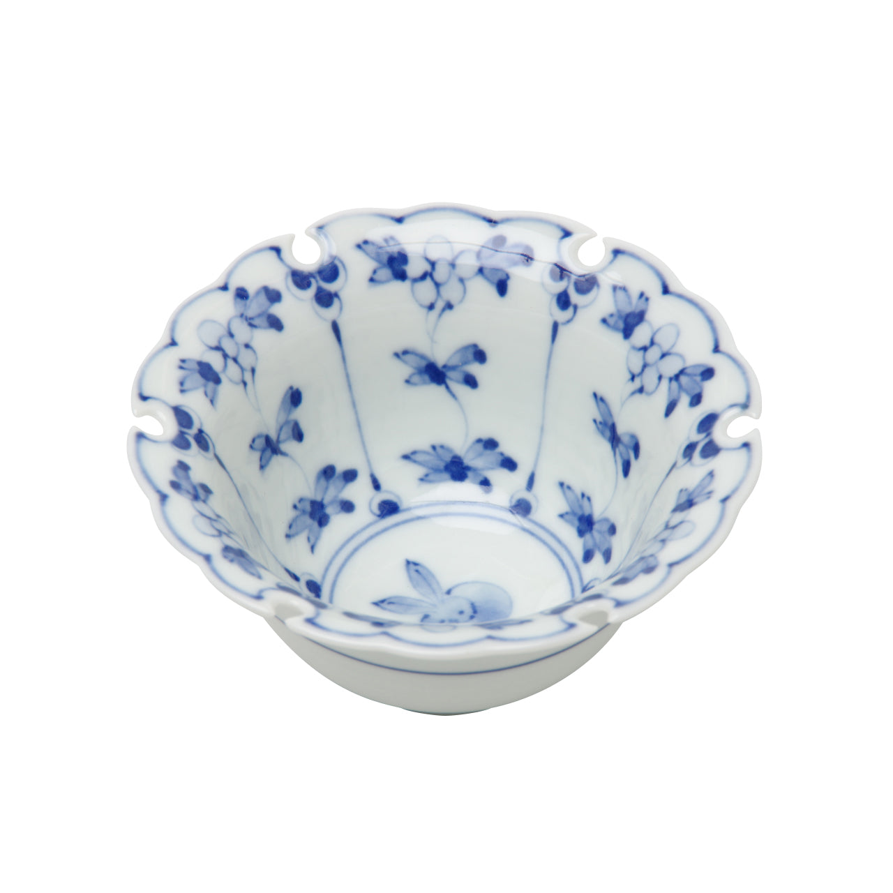 波佐見焼 染付 割草花兎紋 雪輪小付 9.5cm Takayama Studio1156