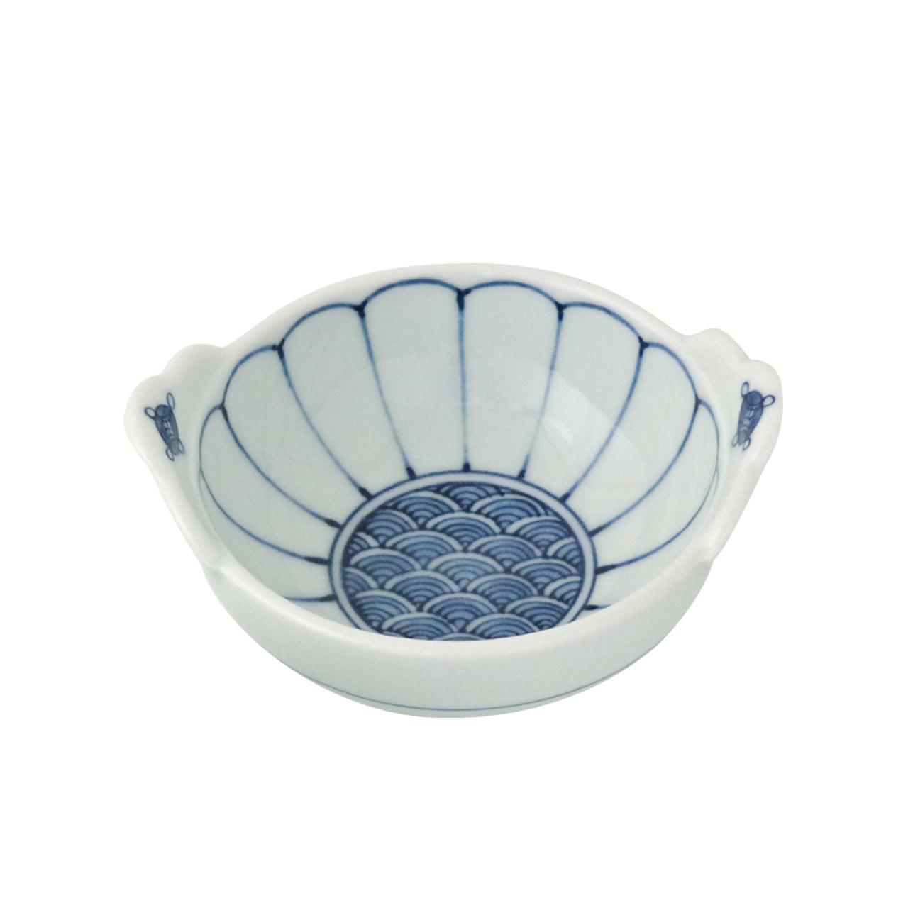 波佐見焼 染付 菊割青海波 手付小付 小鉢 10cm Takayama Studio1156