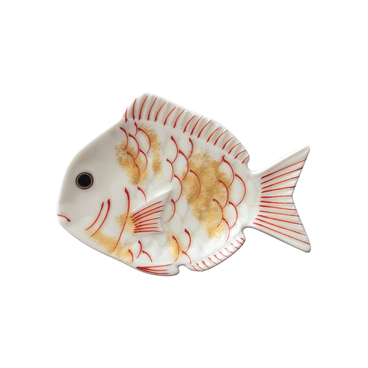 有田焼 錦金叩き 鯛形小皿 10cm 白 Kouraku Studio1156