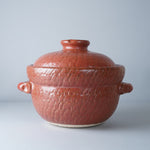 有田焼 赤釉 飛び鉋釜型鍋 五合炊き ご飯土鍋 24.5cm [オーブン直火対応] Anraku Studio1156