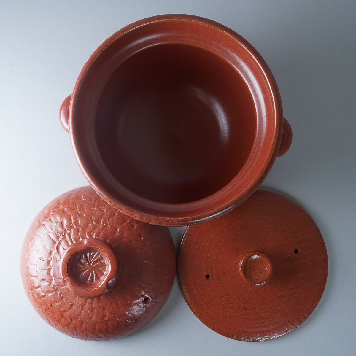 有田焼 赤釉 飛び鉋釜型鍋 五合炊き ご飯土鍋 24.5cm [オーブン直火対応] Anraku Studio1156