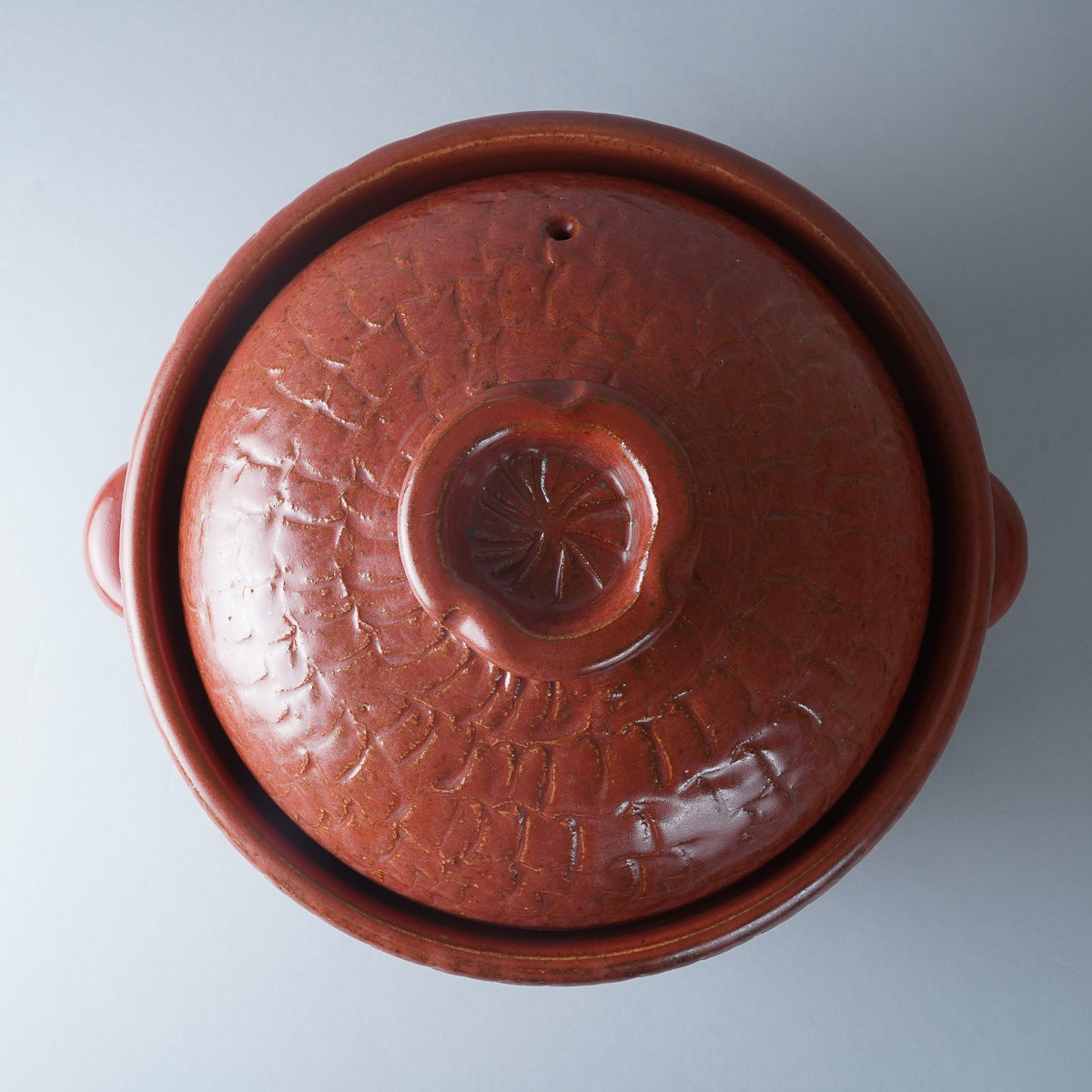 有田焼 赤釉 飛び鉋釜型鍋 五合炊き ご飯土鍋 24.5cm [オーブン直火