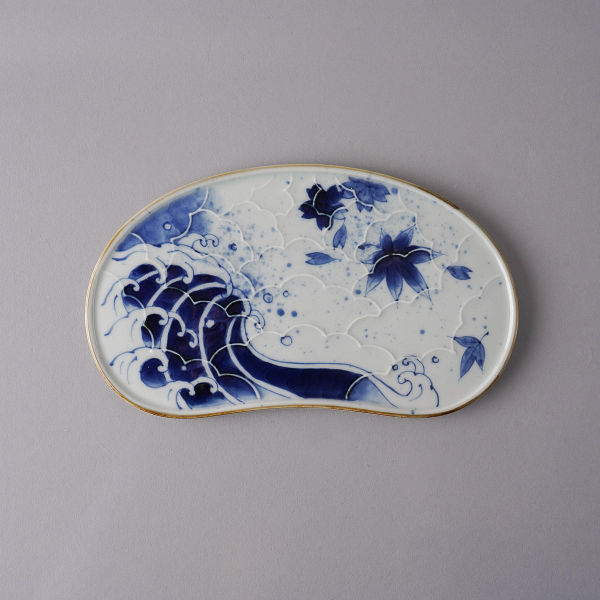 有田焼 染付 波濃春秋紋 繭型蓋物(ふたもの) 20cm Fukusen Studio1156