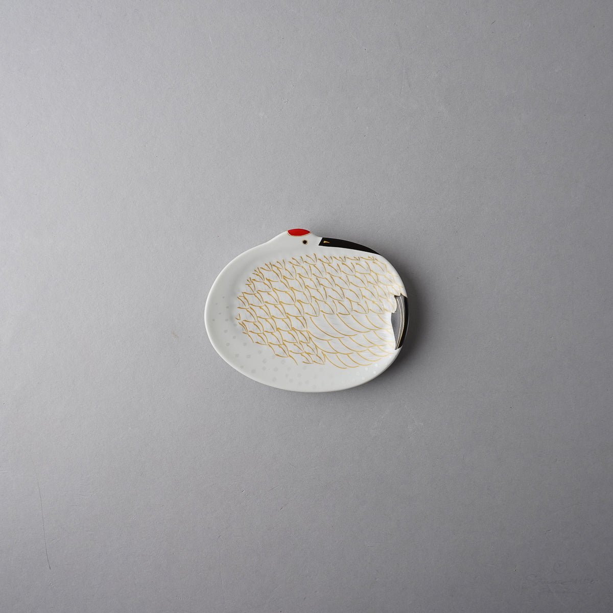有田焼 雪衣 小皿 9cm [鶴/亀] 金羽根鶴 Kouraku Studio1156