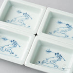 波佐見焼 染付 高山寺 笹兎 円渕長角小付 8cm Korin Studio1156