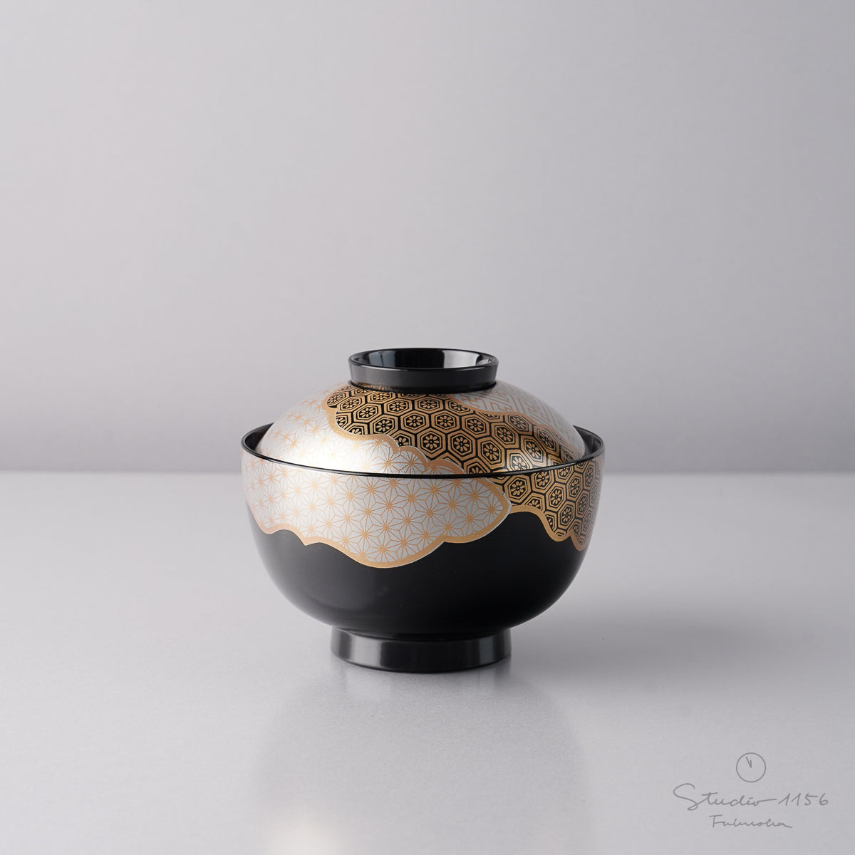 越前漆器 雅晃吸物椀 11cm/380ml [食洗機対応] 福小紋内黒 Echizen Studio1156