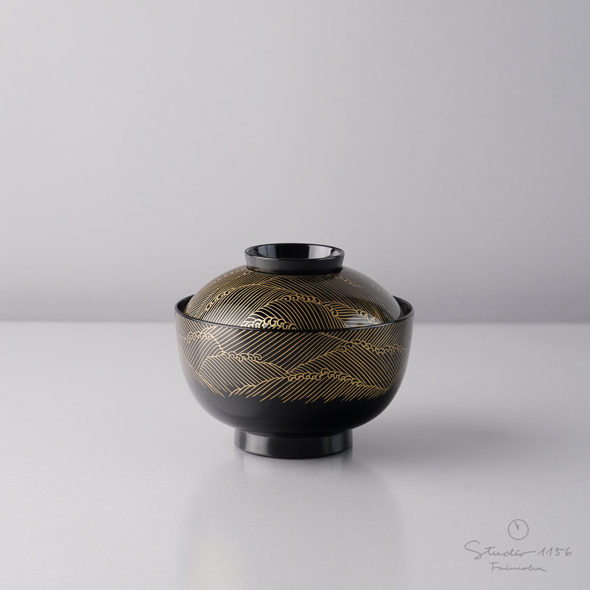 越前漆器 雅晃吸物椀 11cm/380ml [食洗機対応] 千寿波内黒 Echizen Studio1156