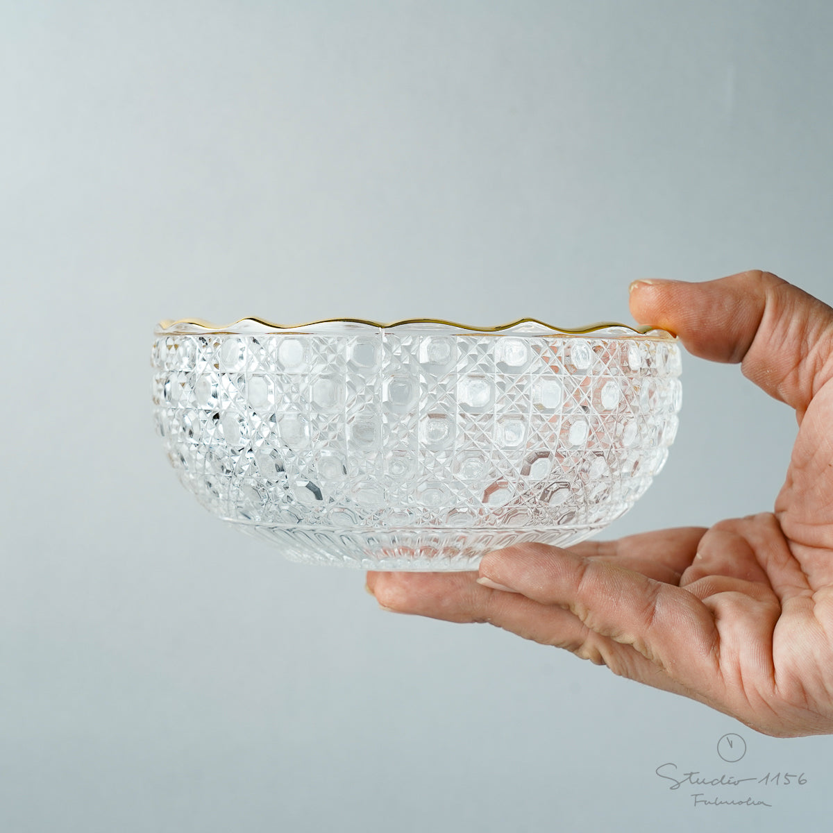 ガラス食器 籠目丸洗鉢 13cm GD(天金) Mizusaki-Glass Studio1156