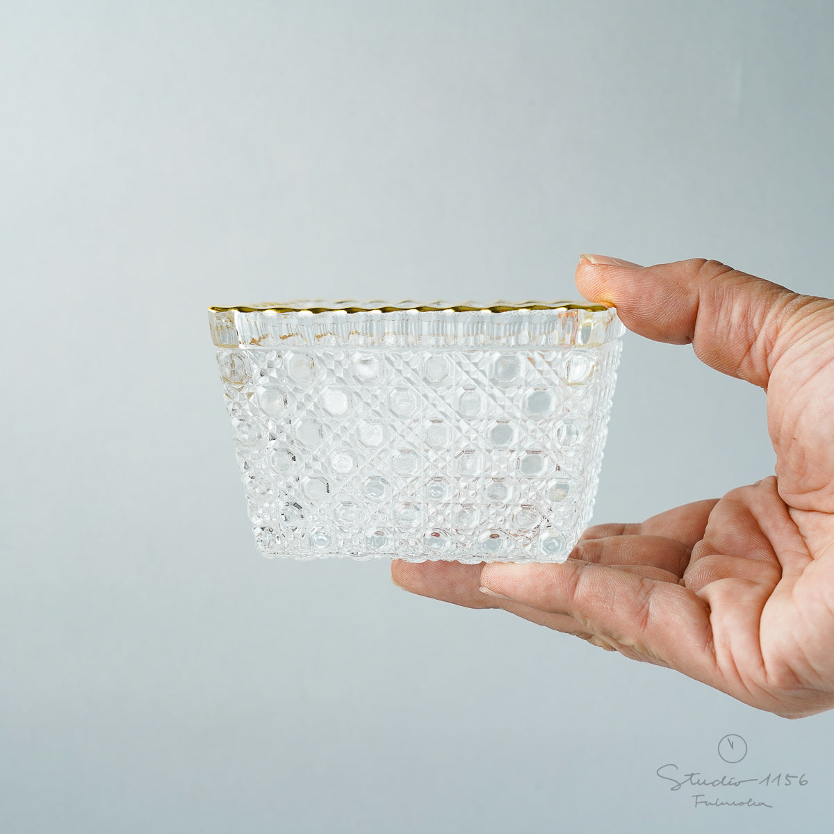 ガラス食器 籠目角小鉢 9.5cm GD(天金) Mizusaki-Glass Studio1156