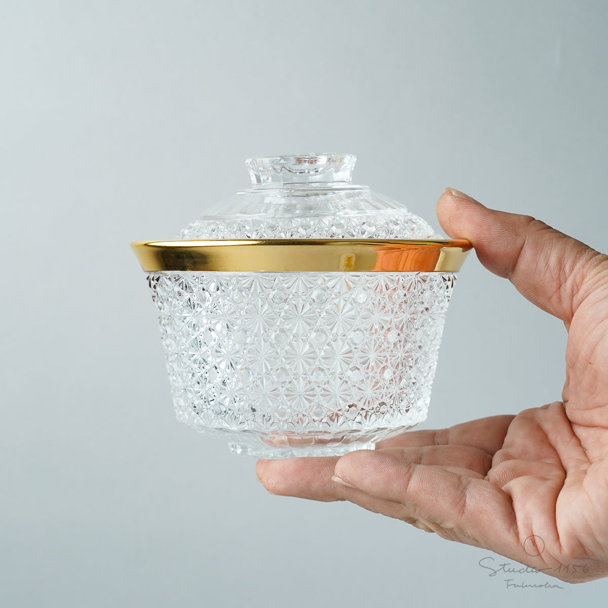 ガラス食器 菊籠目蓋物(ふたもの) 11.5cm GD(天金) Mizusaki-glass Studio1156