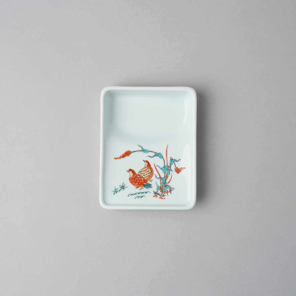 有田焼 錦 硯型しょうゆ皿 10cm 鶉草花図 Ojiyama Studio1156