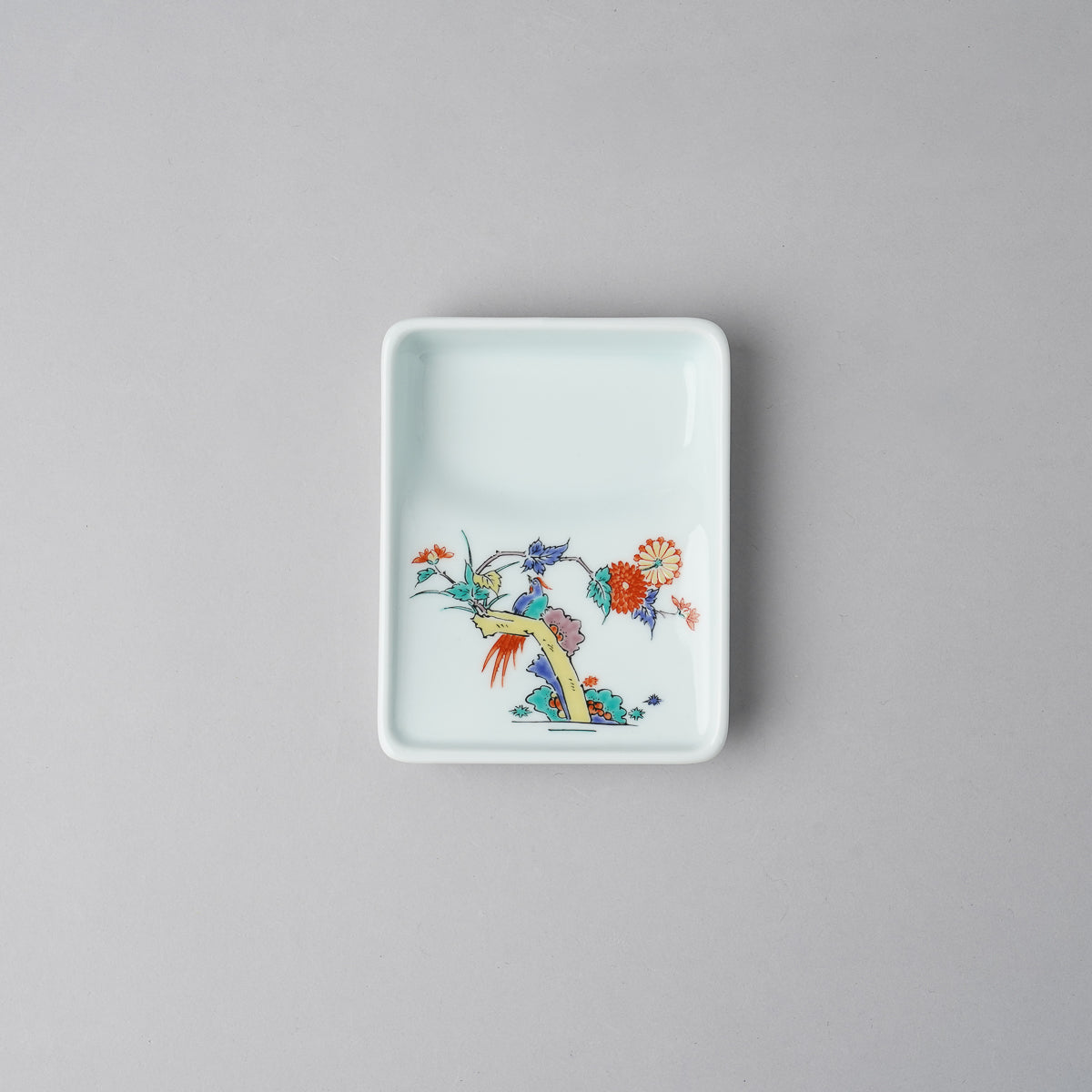 有田焼 錦 硯型しょうゆ皿 10cm 花鳥岩菊紋 Ojiyama Studio1156