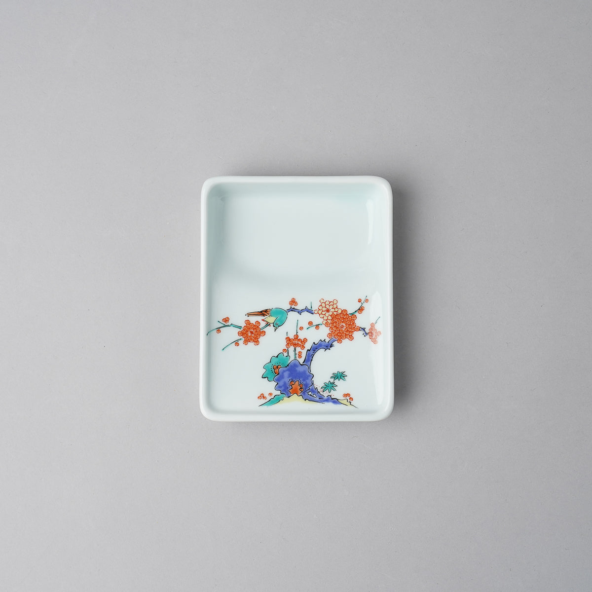 有田焼 錦 硯型しょうゆ皿 10cm 梅鶯紋 Ojiyama Studio1156