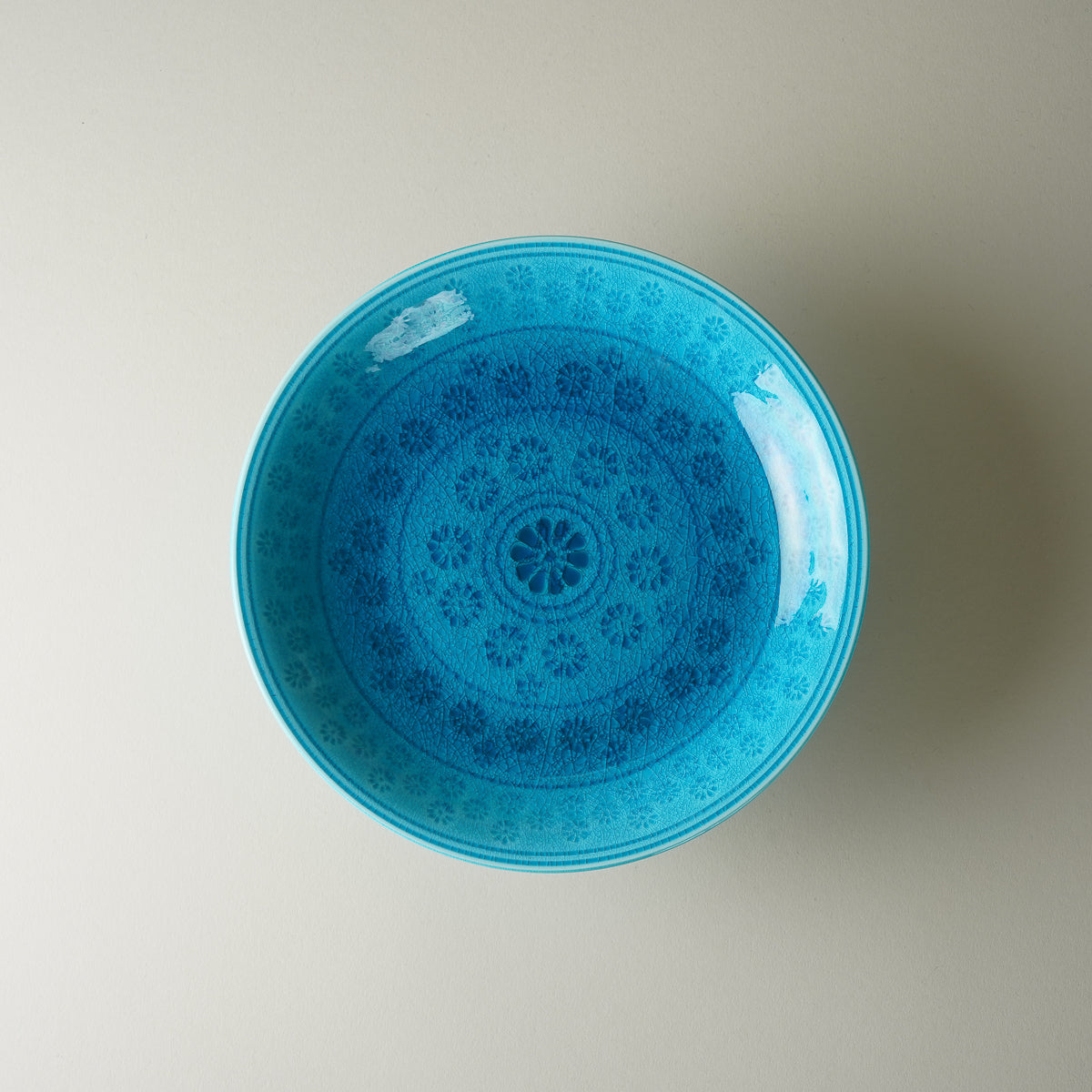 有田焼 青交趾三島彫 高台六寸皿 18cm [数量限定] 親和伯父山窯
