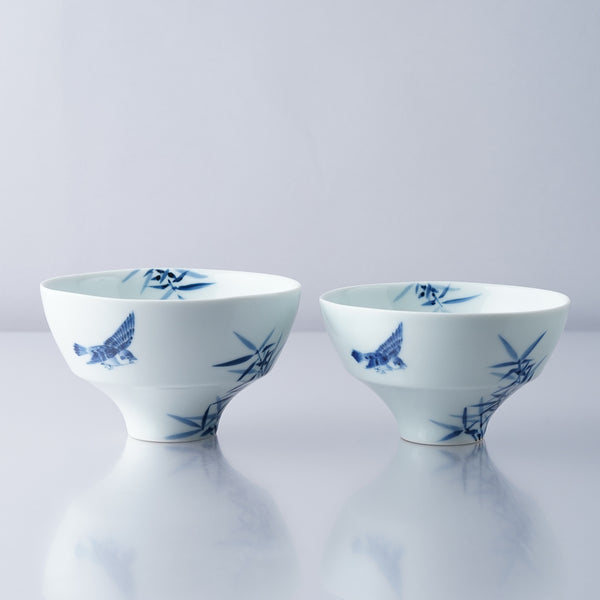 骨董　染付　飯碗 有田焼 染付竹雀紋 ご飯茶碗(大/小) 夫婦茶碗 李荘窯 - Studio1156