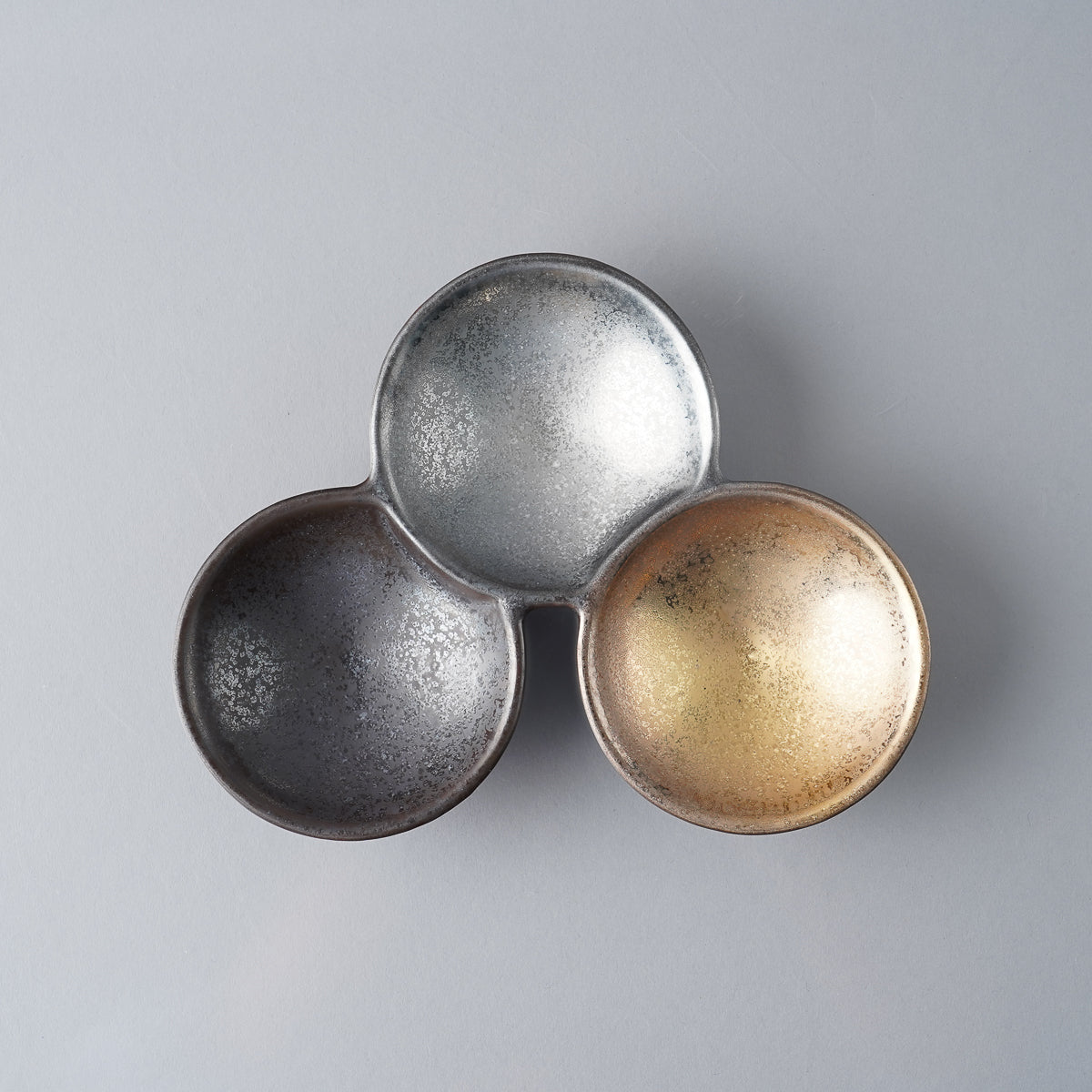 有田焼 三組小皿 仕切り皿(L) 17.5cm 黒金銀 Touetsu Studio1156