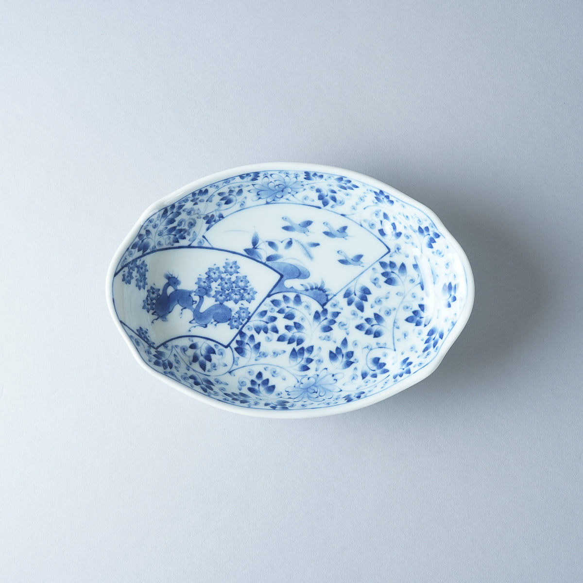波佐見焼 染付 ナマコ皿 16cm 扇唐草紋 Takayama Studio1156
