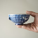 波佐見焼 染付 祥瑞鳳凰一閑人 菊彫ご飯茶碗 12cm Takayama Studio1156