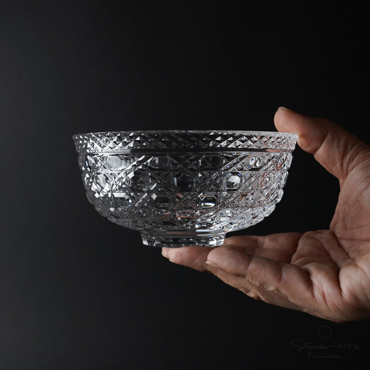 ガラス食器 クリスタル 切子ハンドカット 篭目切子中鉢 13.5cm [廃番特価品] Yoshinuma-glass Studio1156