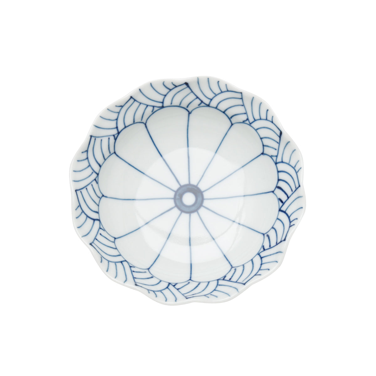 有田焼 染付 菊割青海波 四寸深皿 12.5cm Teizan Studio1156