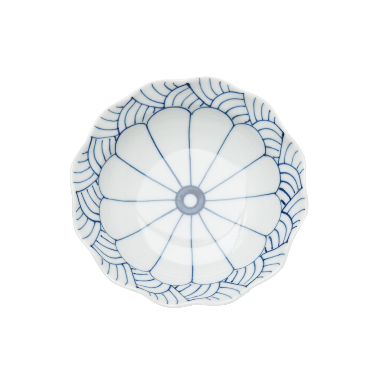 有田焼 染付 菊割青海波 四寸深皿 12.5cm Teizan Studio1156