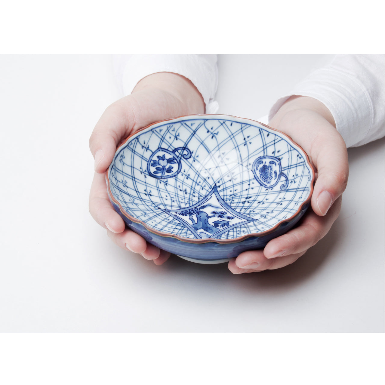 有田焼 見込山水地紋 預け鉢 中鉢 15cm Teizan Studio1156