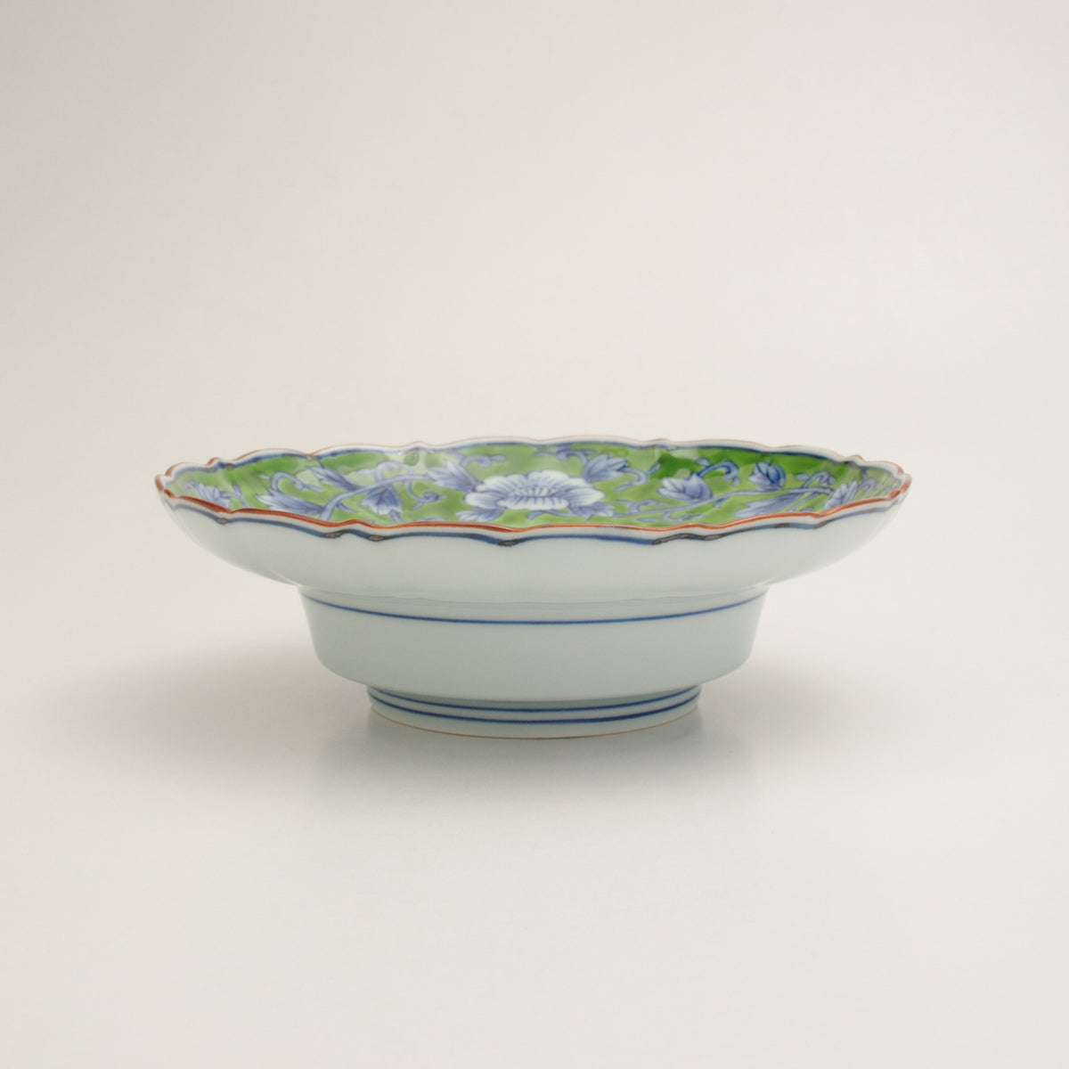 波佐見焼 錦 牡丹唐草 広渕深皿(緑) 15.5cm Korin Studio1156