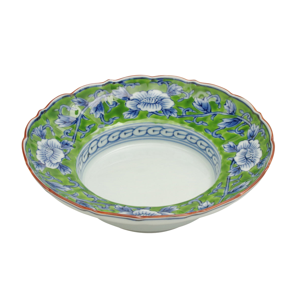 波佐見焼 錦 牡丹唐草 広渕深皿(緑) 15.5cm Korin Studio1156