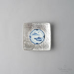 有田焼 銀彩染付(豆皿絵) 角小皿 9cm 山水画 Fukuju Studio1156