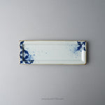 有田焼 染付 長角皿 22.5cm 格子葉紋 Fukusen Studio1156