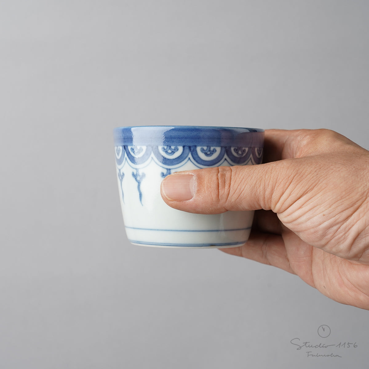 有田焼 染付 瓔珞紋 そば猪口(大) 220ml Riso Studio1156