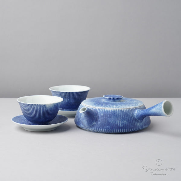 有田焼 コスモ 鎬茶器揃 平急須と台皿付仙茶碗 Riso 急須|Studio1156