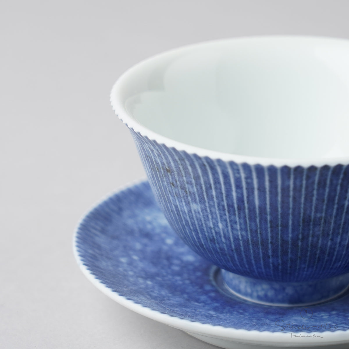 有田焼 コスモ 鎬茶器揃 平急須と台皿付仙茶碗