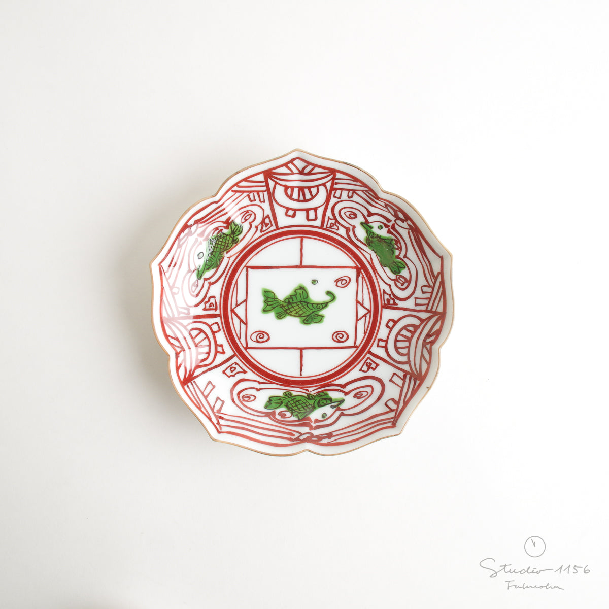 伊万里焼 錦魚紋 桔梗渕皿 [S/M/L] M(16cm) Sehyo Studio1156