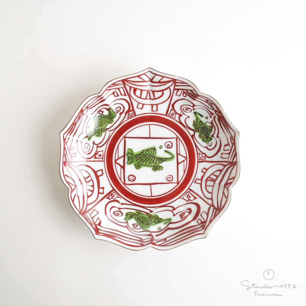 伊万里焼 錦魚紋 桔梗渕皿 [S/M/L] L(19cm) Sehyo Studio1156