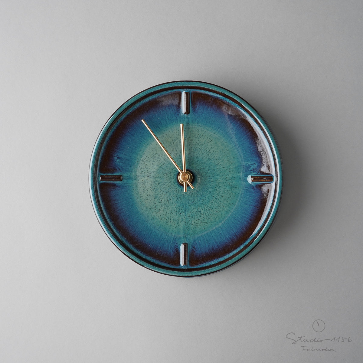 美濃焼 GLAZED CLOCK 陶器時計 壁掛け時計 電池&フック付 青海鼠釉(Z-02) SUGY Studio1156
