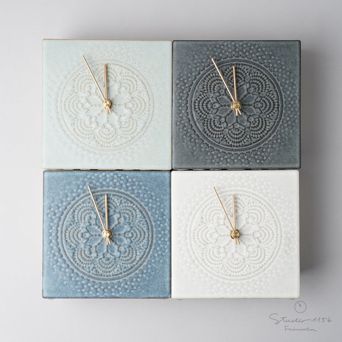 美濃焼 LACE TILE CLOCK 陶器時計 置き時計 電池付 SUGY Studio1156