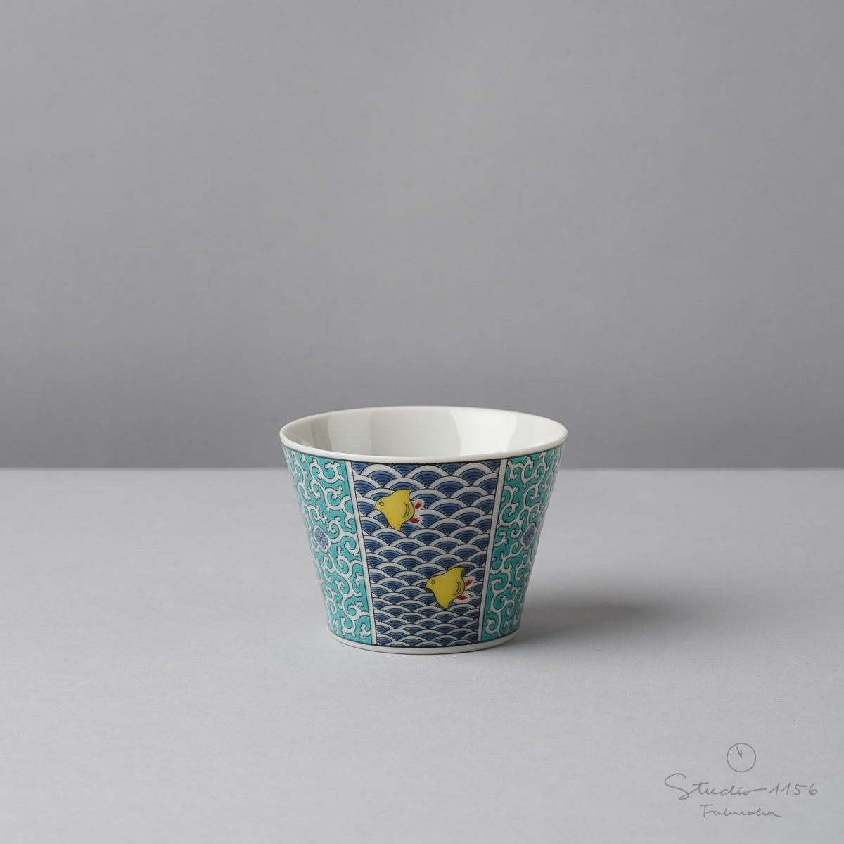 九谷焼 十趣杯 ぐい呑みカップ 150ml 青海波 Seikou Studio1156