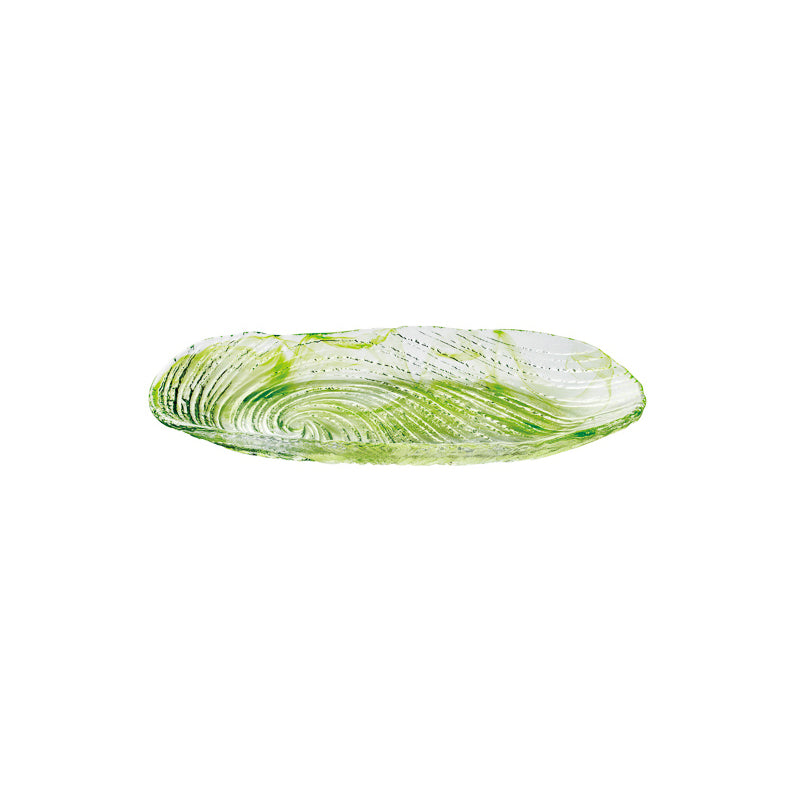 ガラス食器 荒波 小判皿 グリーン 26cm Yoshinuma-glass Studio1156