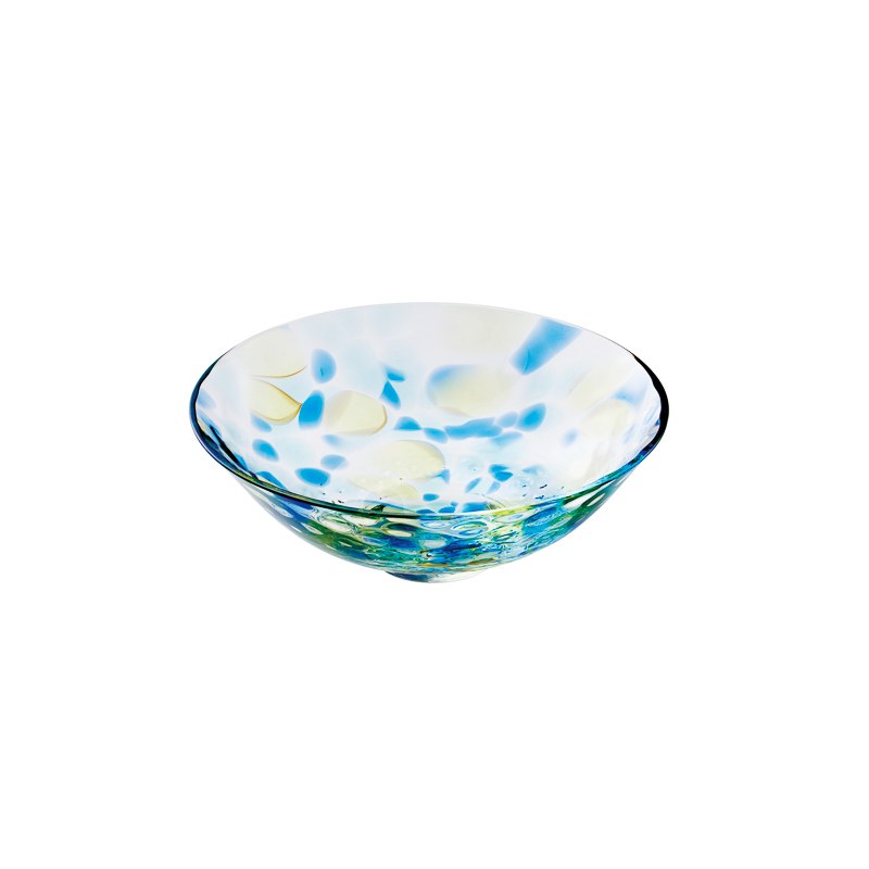 ガラス食器 花錦 中鉢 青 13.5cm Yoshinuma-glass Studio1156