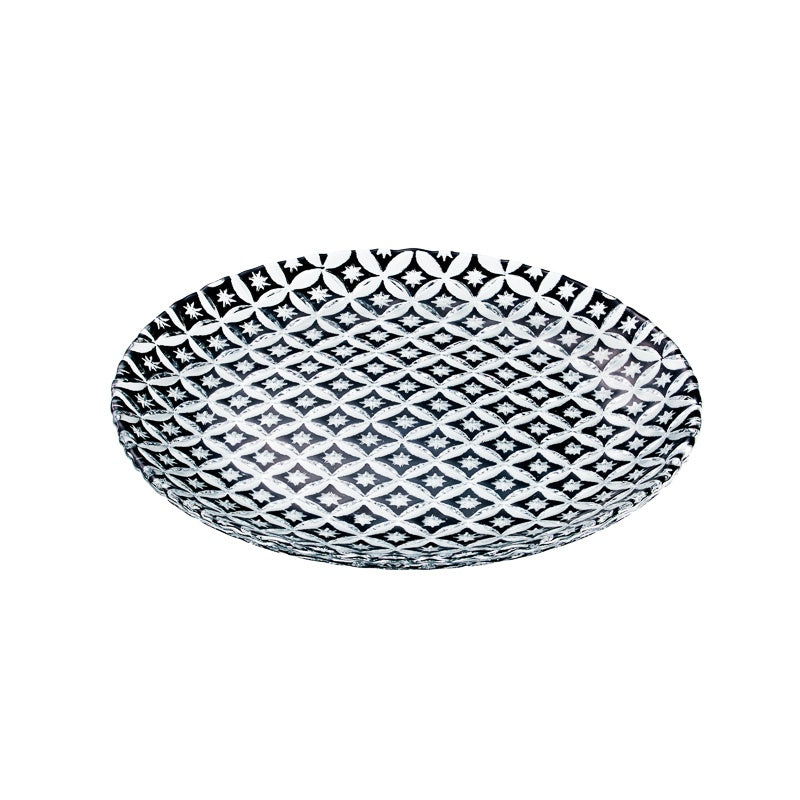 ガラス食器 七宝彫 丸皿 21cm BK/WH/CR BK 黒 Yoshinuma-glass Studio1156