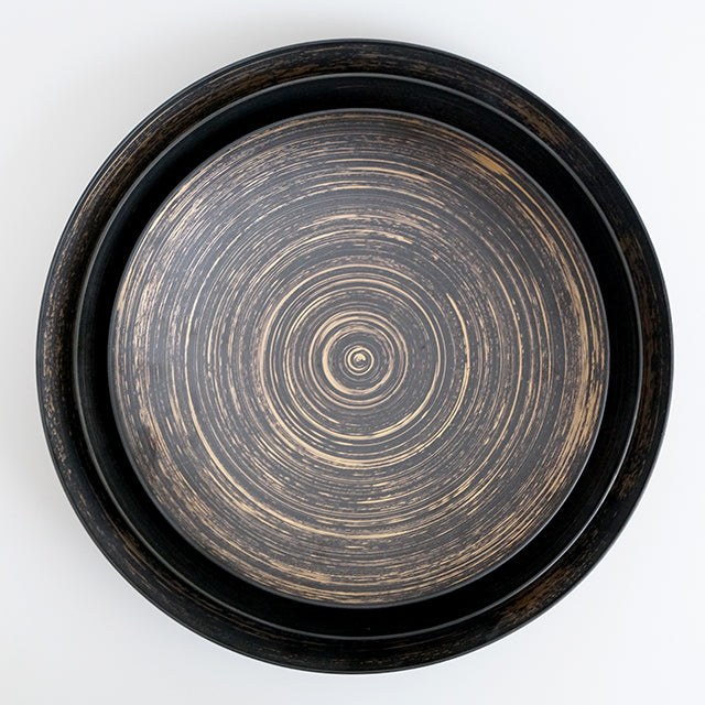 有田焼 平ボウル いぶし黒金はけ 24cm Kanezen 大鉢・ボウル 24cm- Studio1156