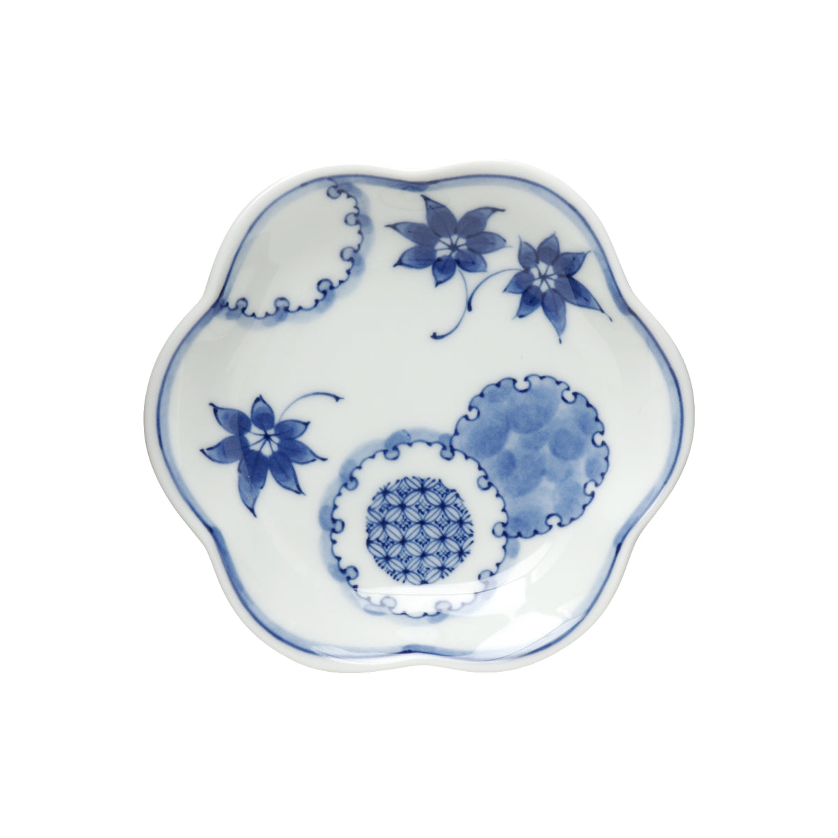 波佐見焼 染付 雪輪地紋 花型小皿 11.5cm Takayama Studio1156