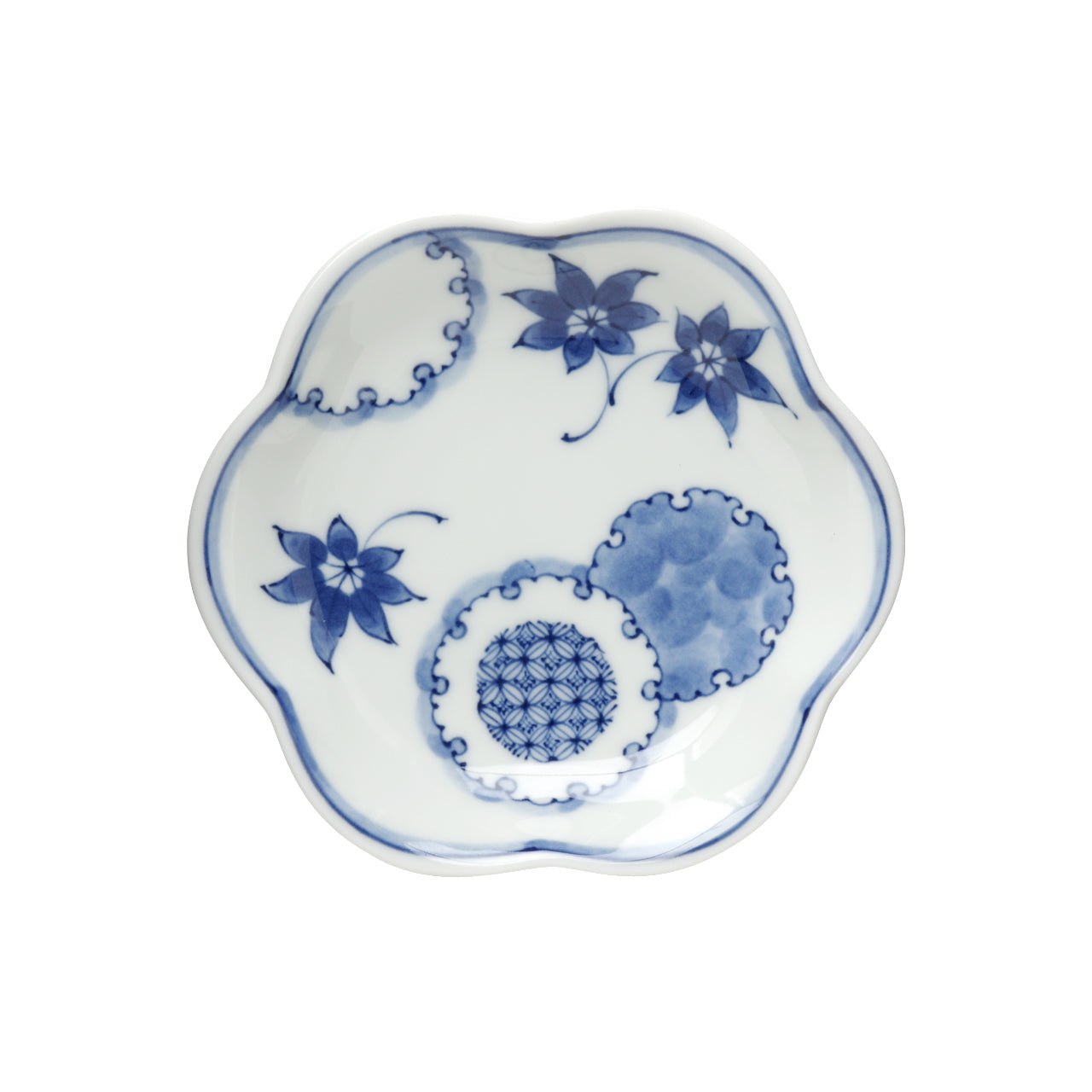 波佐見焼 染付 雪輪地紋 花型小皿 11.5cm Takayama Studio1156